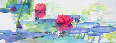 This is part of a series of water lily paintings, partly inspired by Claude Monet and partly inspired by a personal challenge to paint with more white space.